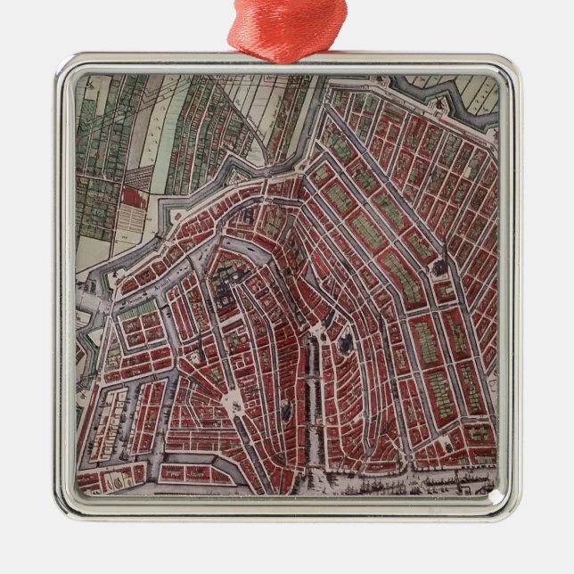 Replica city map of Amsterdam 1652 Metal Tree Decoration (Front)