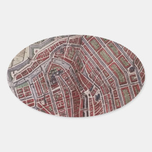 Replica city map of Amsterdam 1652 Oval Sticker