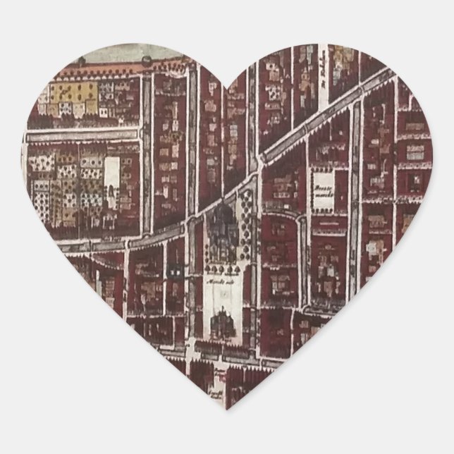 Replica city map of Delft 1649 Heart Sticker (Front)