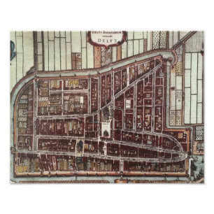 Replica city map of Delft from 1649 Photo Print