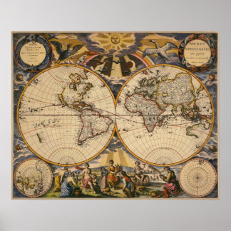 Replica of Antique Map of the World poster