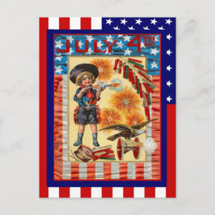 Replica Vintage 4th of July, Boy and toy cannon Postcard