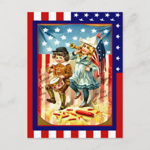 Replica Vintage 4th of July, children celebrating Postcard