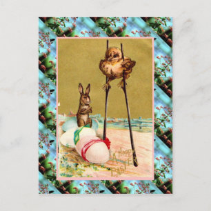 Replica Vintage Easter card, chick on stilts Holiday Postcard