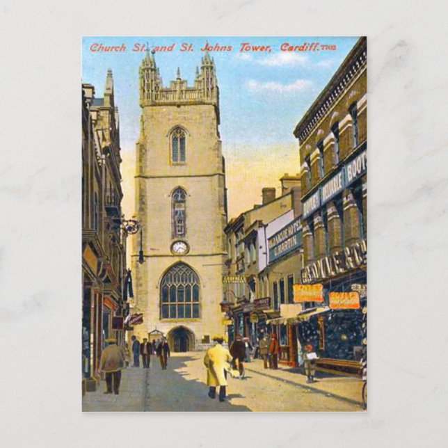 Replica Vintage Image, Cardiff, St John's Church Postcard (Front)