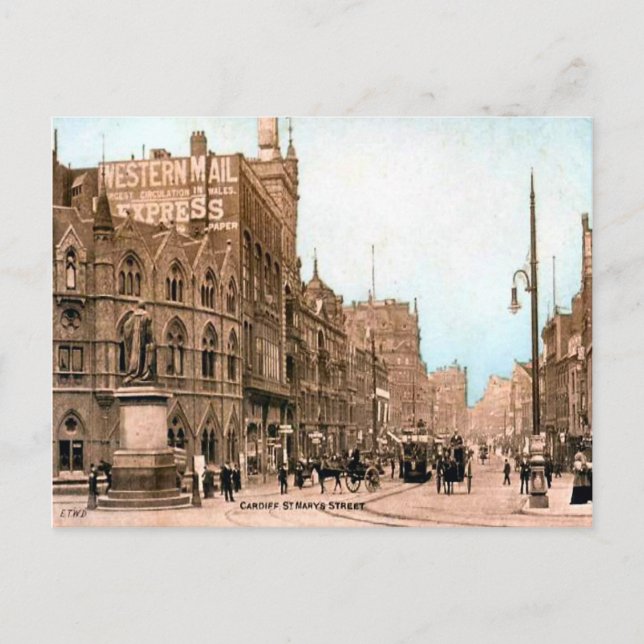 Replica Vintage Image, Cardiff, St Mary street Postcard (Front)