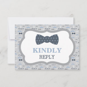 Reply Card, RSVP Card, Bow Tie, Blue, Grey Card