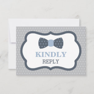 Reply Card, RSVP Card, Bow Tie, Blue, Grey Card