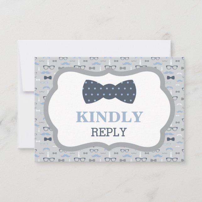 Reply Card, RSVP Card, Food Choices, Blue, Grey (Front)