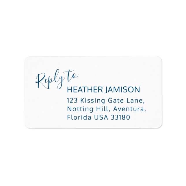 Reply modern blue white wedding address labels (Front)