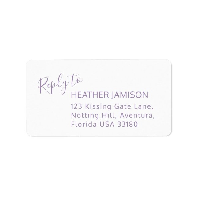 Reply modern purple white wedding address labels (Front)