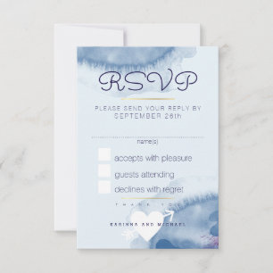 Reply Respond rsvp . blue watercolor wedding Card