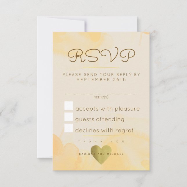 reply, respond rsvp . yellow watercolor wedding (Front)