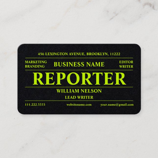 Reporter Journalist  Business Card (Front)