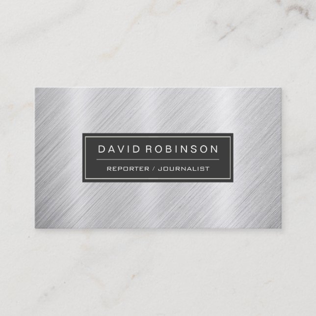 Reporter Journalist - Modern Brushed Metal Look Business Card (Front)