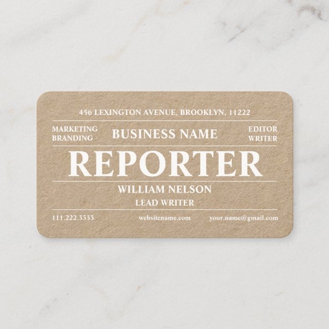 Reporter Kraft Business Card (Front)
