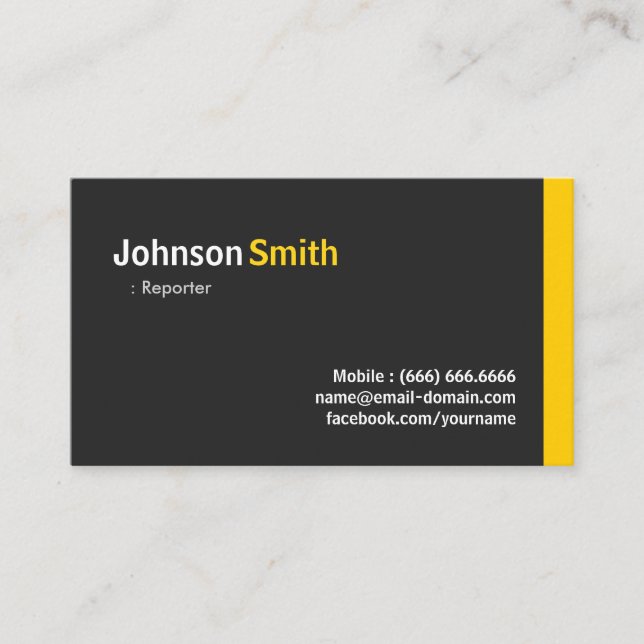 Reporter - Modern Minimalist Amber Business Card (Front)
