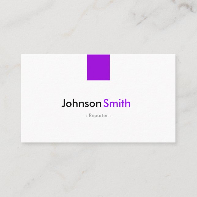 Reporter - Simple Purple Violet Business Card (Front)