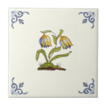Repro 1700s Handpainted Delft Yellow Tulips Floral Tile<br><div class="desc">Delft tiles date back to the 1600s when blue and white Chinese porcelain imports reached the Netherlands. The popularity of these items was a great influence on Dutch tile artisans and Delft became the center of production for these usually (but not always) blue and white tiles.</div>