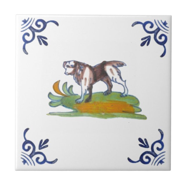 Repro 17th Century Delft Dog Tile to Personalise (Front)