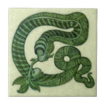 Repro 1880s De Morgan Green Snake with Apple Tile<br><div class="desc">William De Morgan (1839-1917) painted several snake design tiles. This one reminds us of the Bible story of Adam & Eve in the Garden of Eden as told in Genesis. A tempting gift or addition to your own collection. From an original tile made in the 1880s. See our other tiles...</div>