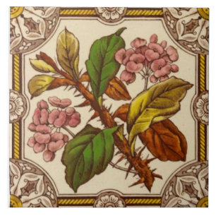 Repro 1880s Wild Rose Hand Colored Transferware Tile