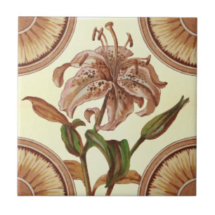 Repro 1885 Victorian Asian Lily Transferware Tile