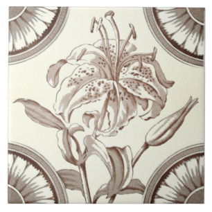 Repro 1885 Victorian Sepia Lily Transferware Tile