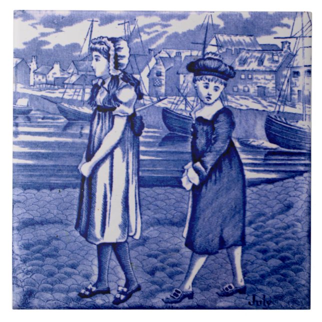 Repro 1885 Wedgwood Blue Calendar Months July Tile (Front)