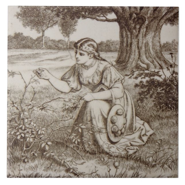 Repro Antique 1880s Minton Sepia Country Life Tile (Front)