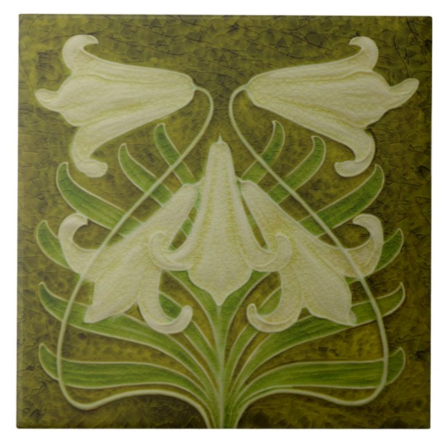 Repro Antique Art Nouveau Faux Relief Sepia Toned Tile (Front)