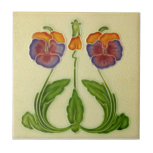 Repro Antique Art Nouveau Floral Pansies Tile