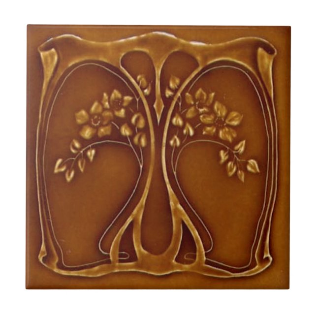 Repro Antique Art Nouveau Tree of Life Terracotta Tile (Front)
