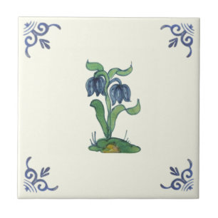Repro Antique Blue Tulips Handpainted Delft Tile
