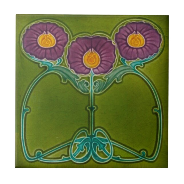 Repro Antique Marsden Art Nouveau Purple Floral Tile (Front)