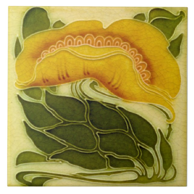 Repro Antique Marsden Peach Floral Art Nouveau Tile (Front)