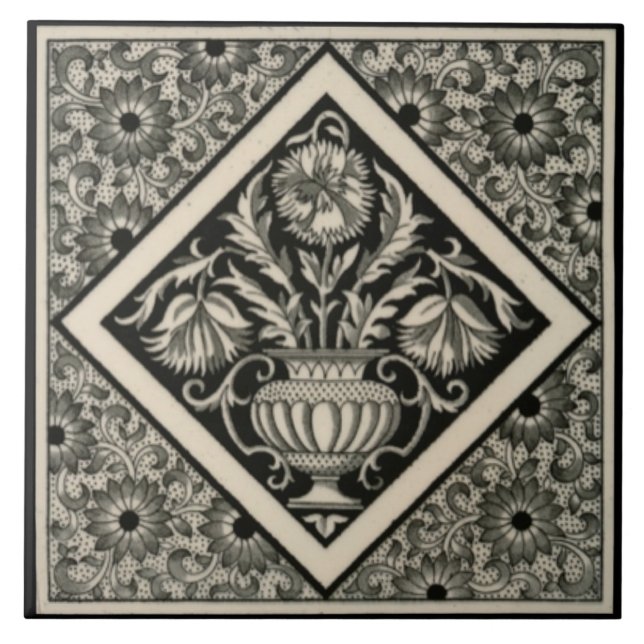 Repro Antique Minton Aesthetic Black Transferware Tile (Front)