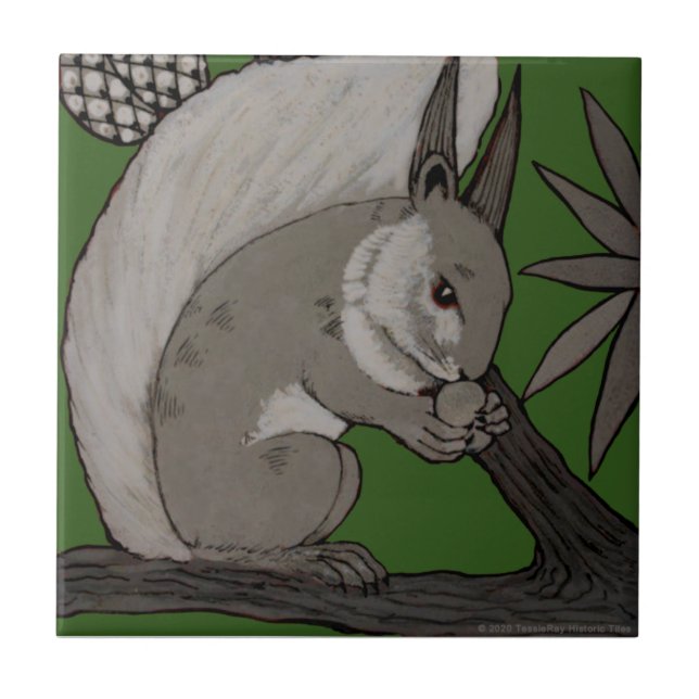 Repro Antique Minton Staffordshire Green Squirrel Tile (Front)