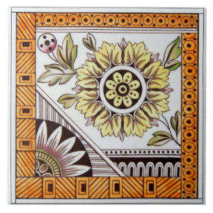 Repro Antique Victorian Eastlake Aesthetic Floral Tile