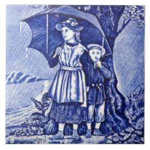 Repro Antique Wedgwood Blue Calendar Series April Tile
