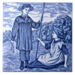 Repro Antique Wedgwood Blue Calendar Series June Tile<br><div class="desc">From a circa 1885 series of tiles representing the months of the year by Josiah Wedgwood & Sons. This is the June tile in blue and white and shows a country scene with a boy and girl.</div>