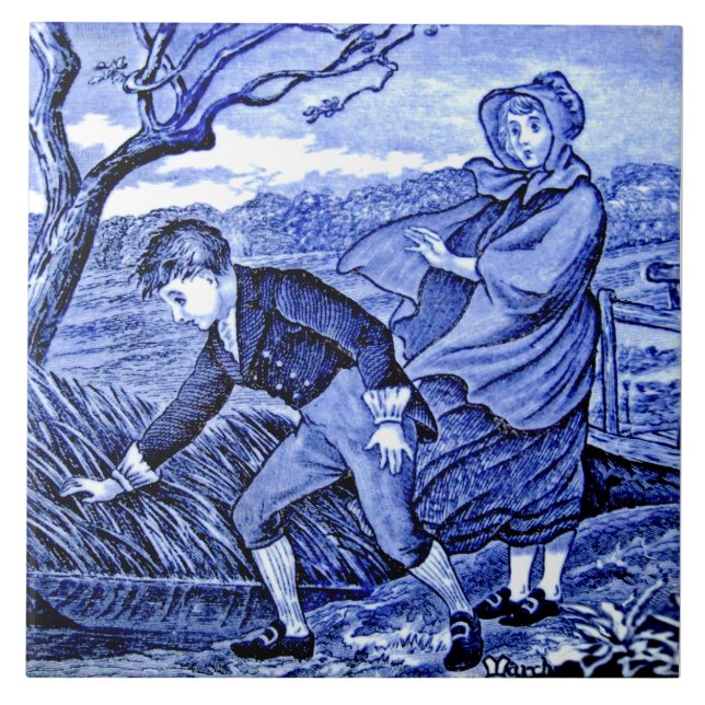 Repro Antique Wedgwood Blue Calendar Series March Tile (Front)