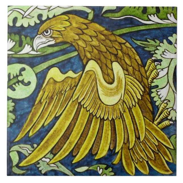 Repro Antique Wm De Morgan Golden Eagle Tile (Front)