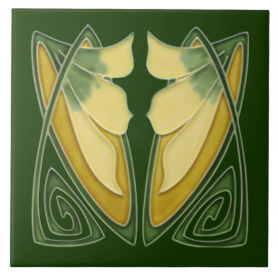 Repro Art Nouveau Dk Green c1900 Floral Tile