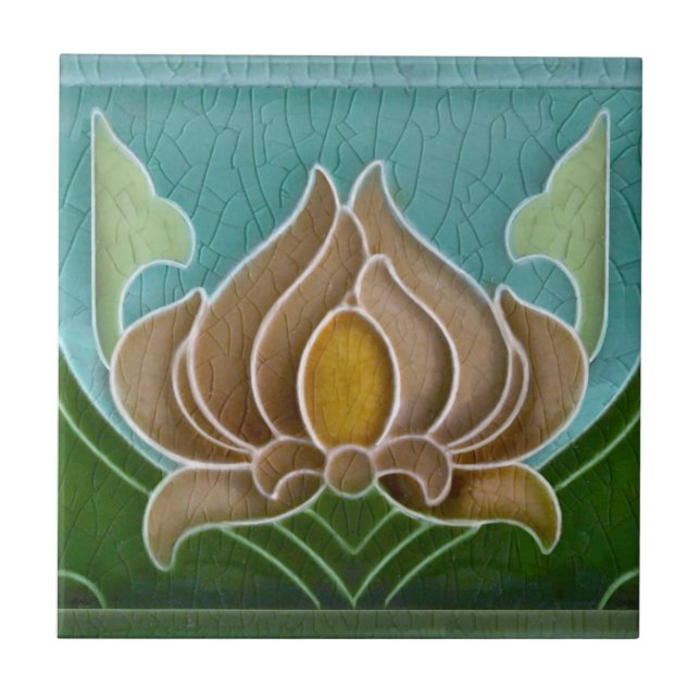 Repro Art Nouveau Faux Relief Stylized Floral Tile (Front)