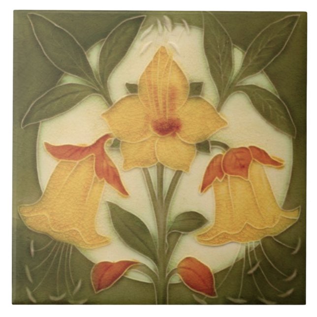 Repro Art Nouveau Tubelined Daffodil Trio Tile (Front)