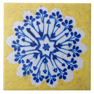 Repro Azulejos Portuguese Floral Yellow Blue White Tile