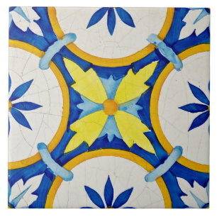 Repro Azulejos Portuguese Geometric Yellow Blue Ti Tile