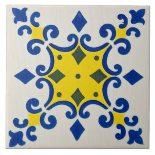 Repro Azulejos Portuguese Geometric Yellow Blue Tile