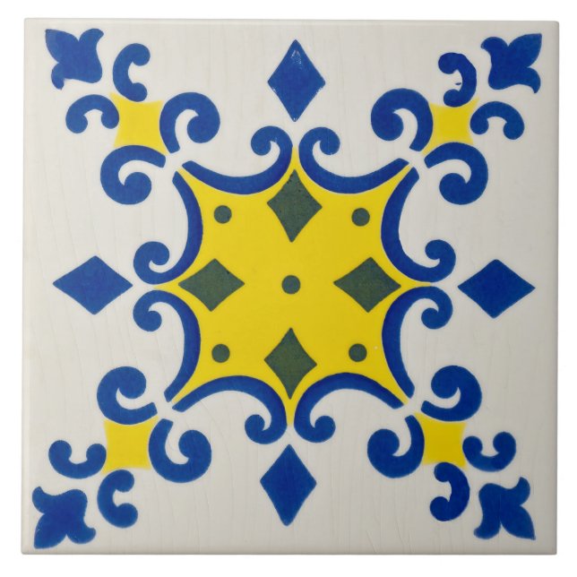 Repro Azulejos Portuguese Geometric Yellow Blue Tile (Front)